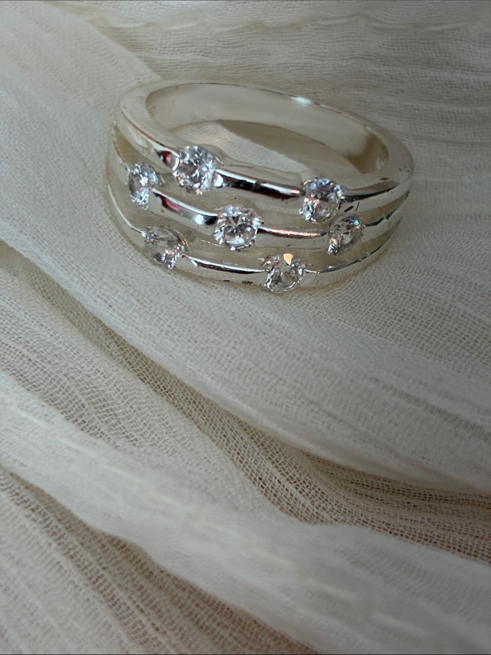 Sterling Multi-Row Crystal Accent Ring in Silver